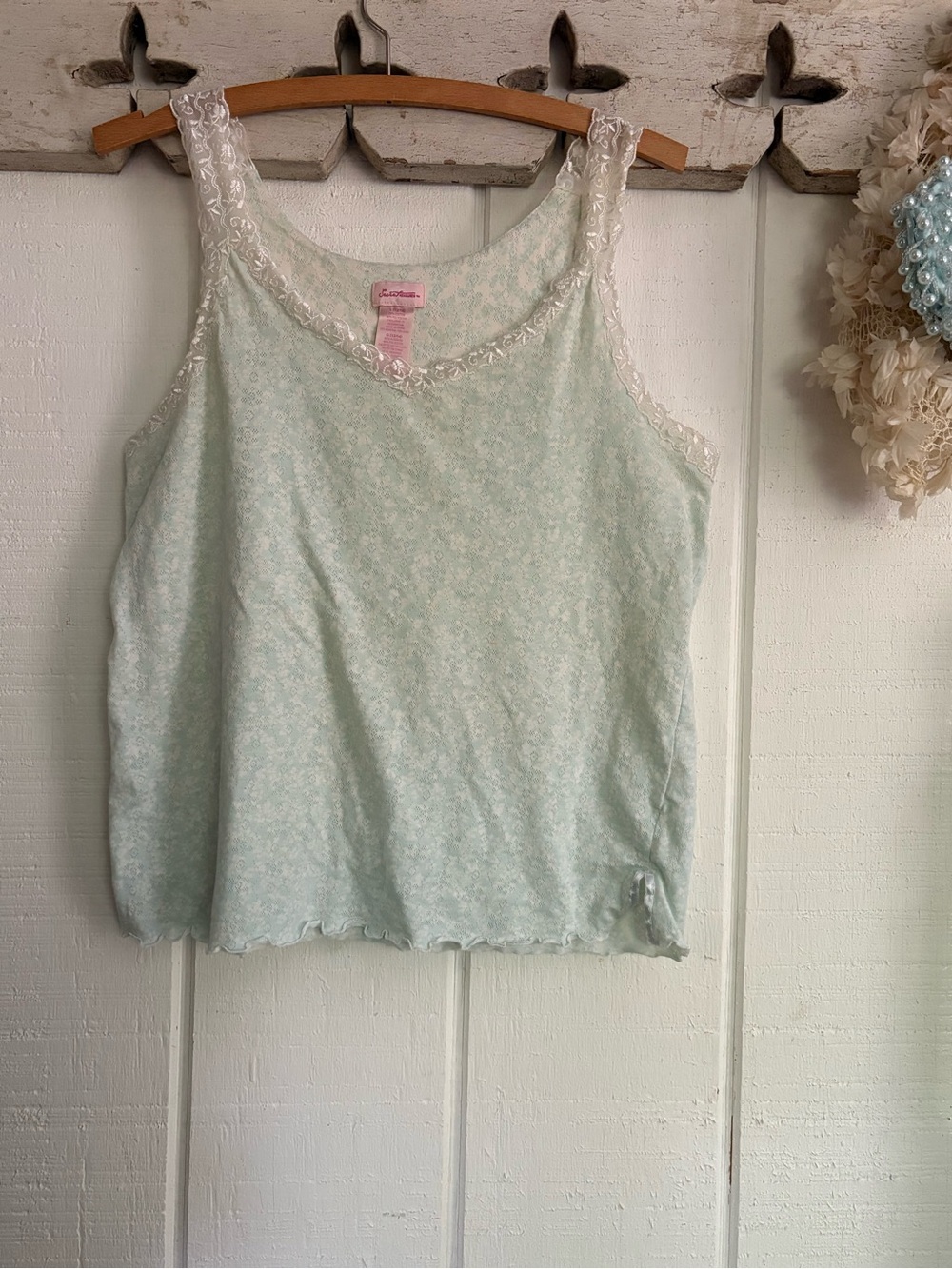 Mint Lace-Trim Tank Top